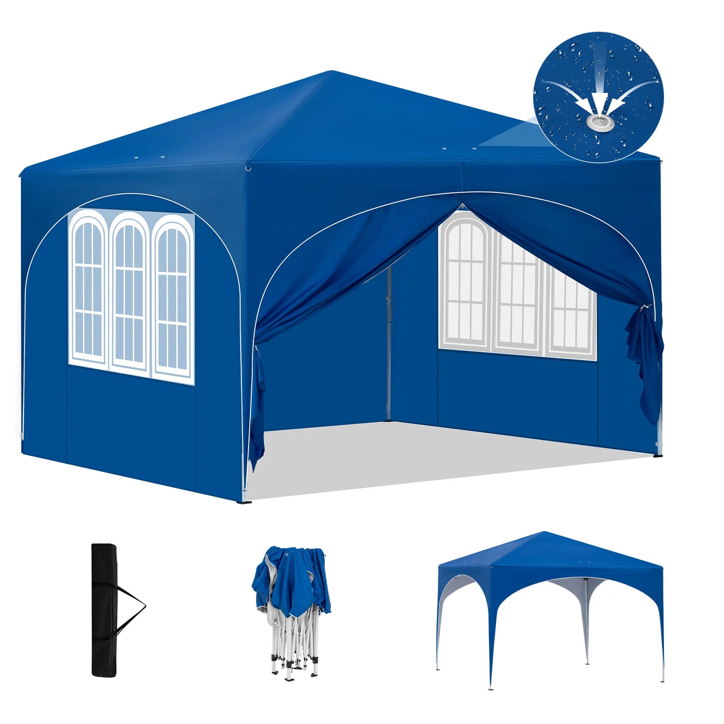 Gazebo Pop-Up Tent - Opvouwbare Partytent - Tenten - Kampeertent - Waterdichte Camping Tent - 3x3m - met 4 Zijwanden en Afvoerputje - voor Tuin en Buiten - Blauw