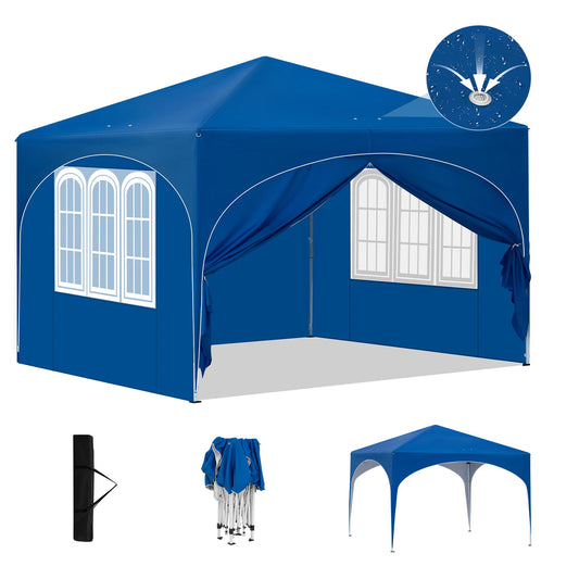 Gazebo Pop-Up Tent - Opvouwbare Partytent - Tenten - Kampeertent - Waterdichte Camping Tent - 3x3m - met 4 Zijwanden en Afvoerputje - voor Tuin en Buiten - Blauw