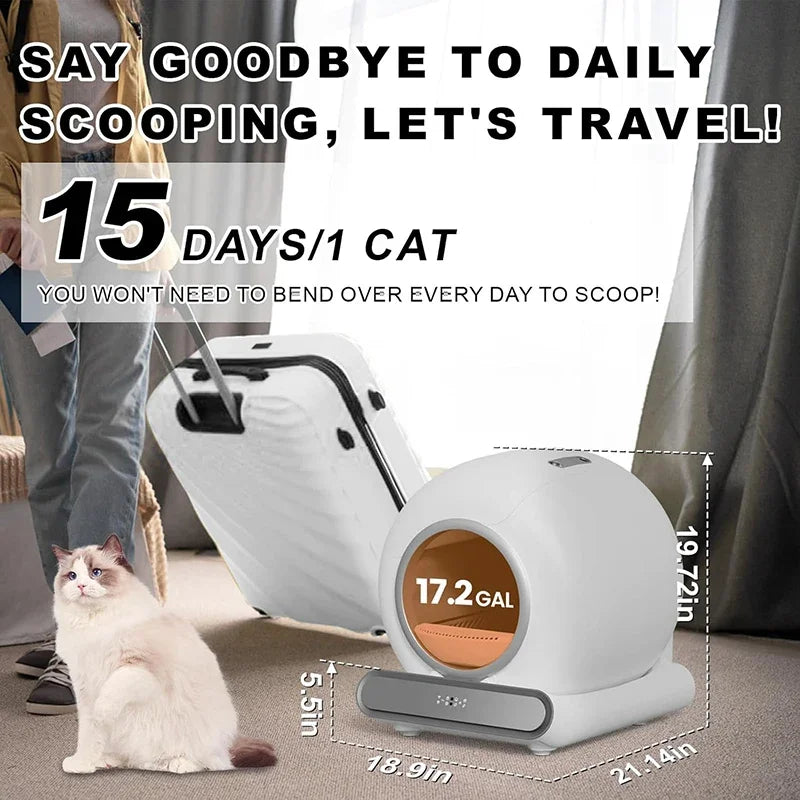 Automatische Kattenbak – Slimme Kattenbak – Zelfreinigende Kattenbak – App Kattenbak – Grote Kattenbak – 65 Liter Inhoud – Geurcontrole