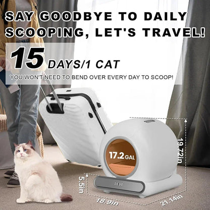 Automatische Kattenbak – Slimme Kattenbak – Zelfreinigende Kattenbak – App Kattenbak – Grote Kattenbak – 65 Liter Inhoud – Geurcontrole
