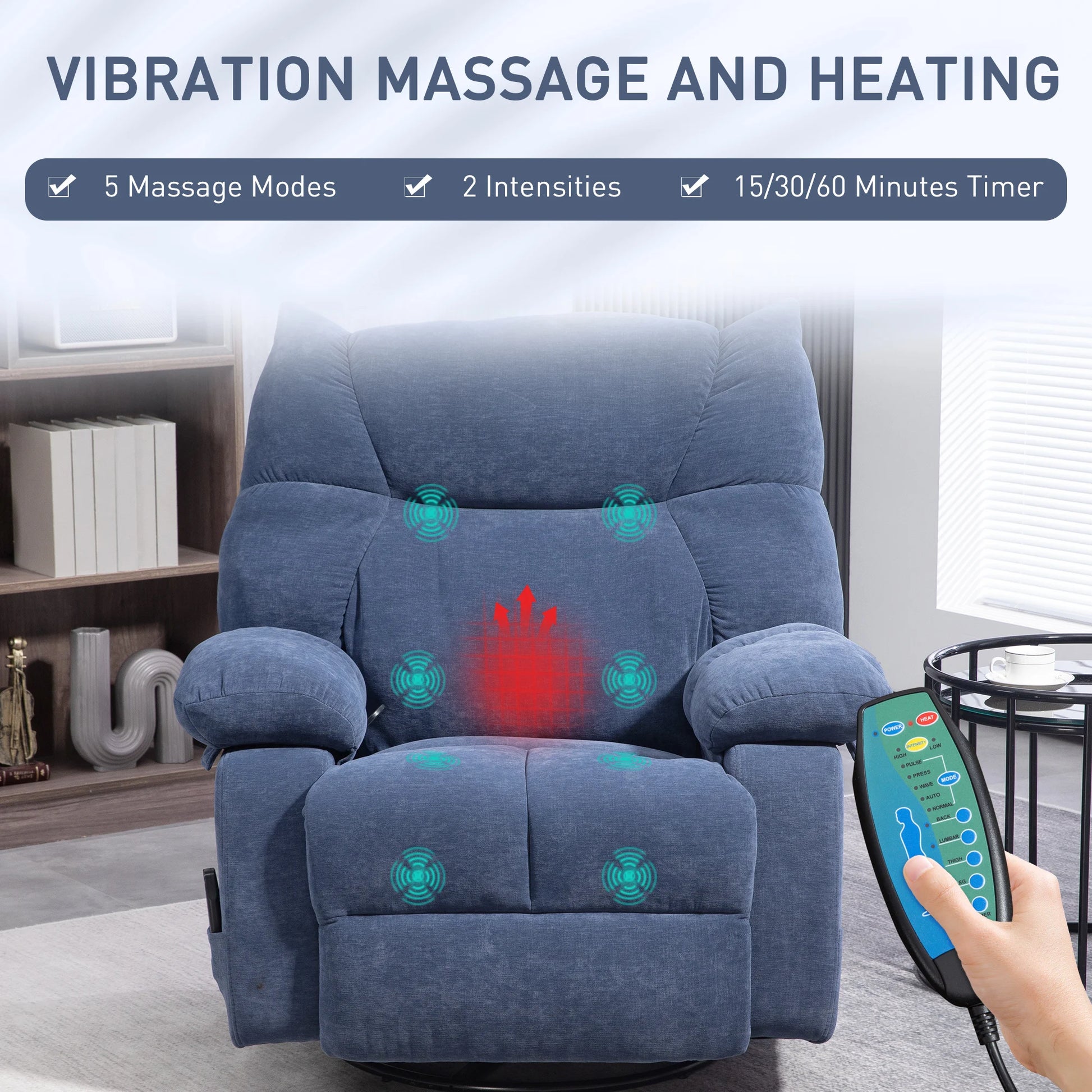 Elektrische Relaxfauteuil – Relaxstoel – Massagefauteuil – Relaxstoel Met Massage – Verstelbare Rugleuning – Warmtefunctie – 360° Draaibaar - QUORE