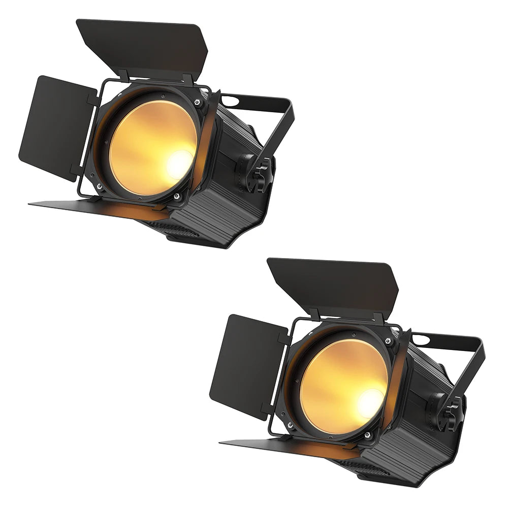 200W COB Par Light – Stageverlichting – DJ Licht – Podiumverlichting – Evenementenverlichting – Set van 2 EU Plug – Dual-Color Lichtinstelling – DMX512 Met 4-Blad Barn Door - QUORE