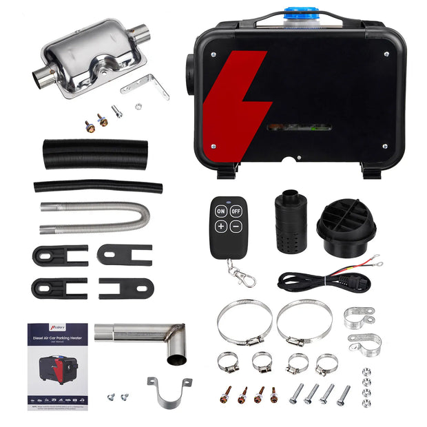 Kroak - Dieselkachel - Elektrische kachel - Kachel en ventilatoren - Benzineluchtkachel - LCD & Afstandsbediening - Bluetooh - Met adapter - 12V - 5KW - 5L - Zwart