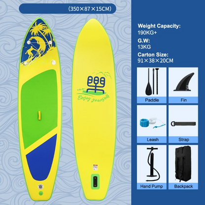 Supboard - Paddle Board - Peddelplank - Surfplank - Opblaasbaar - met Zitje - Inc. Peddel - Vin - Leash - Riem - Handpomp - Rugzak - 350 x 87 x 15 cm - Geel