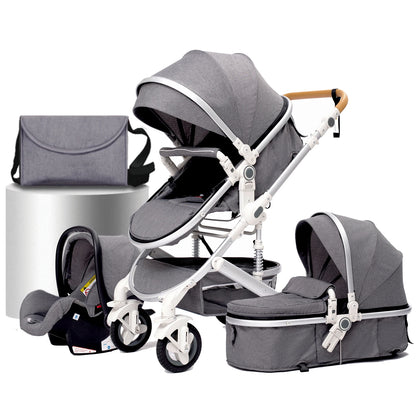 Kinderwagen - Buggy - Baby Kinderwagen 3 in 1 - Opvouwbare - Wandelwagen - Hoog Landschap Babywagen - voor Pasgeborenen - CE Goedgekeurd - Grijs Zilver