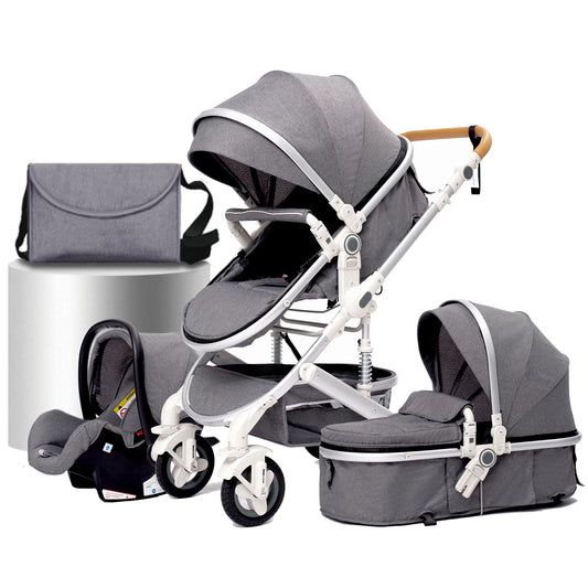 Kinderwagen - Buggy - Baby Kinderwagen 3 in 1 - Opvouwbare - Wandelwagen - Hoog Landschap Babywagen - voor Pasgeborenen - CE Goedgekeurd - Grijs Zilver