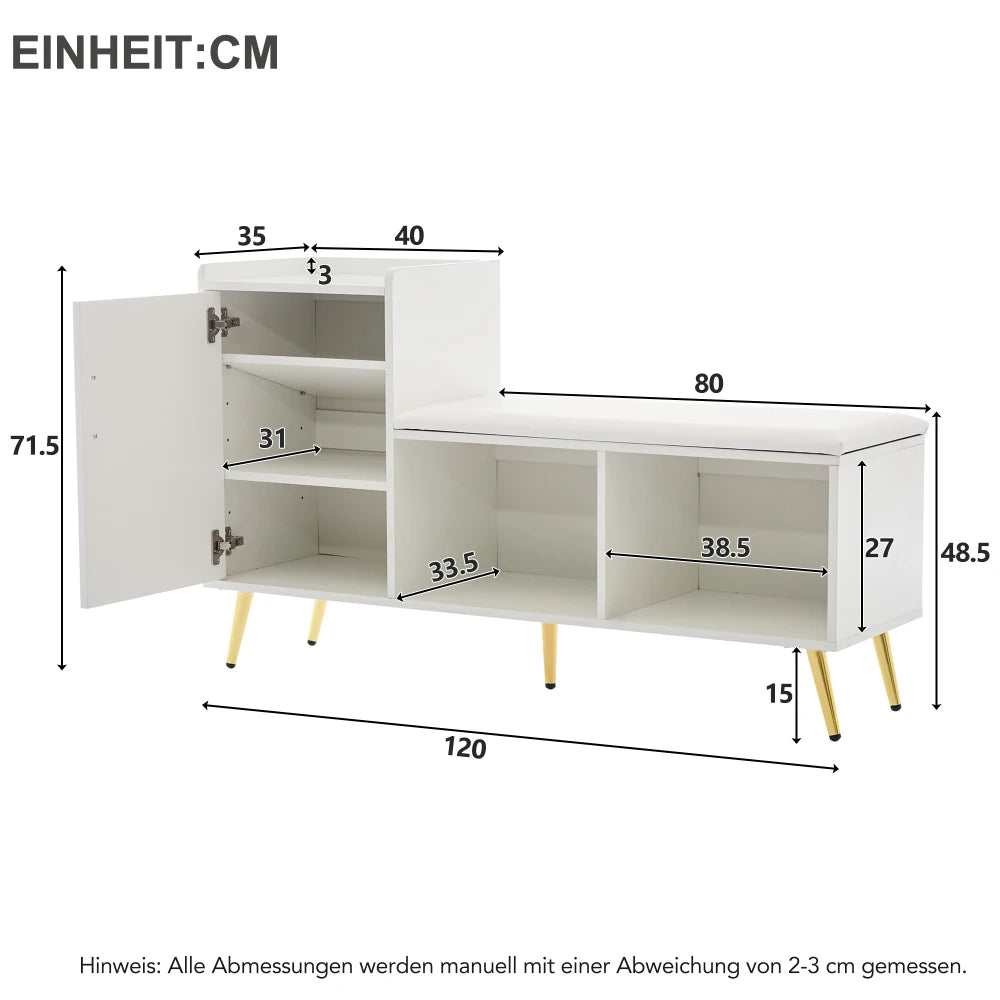 Schoenenkast – Schoenenrek – Schoenenopberger – Schoenenbank – Schoenenmeubel – Hoogglans Wit – Verstelbare Planken
