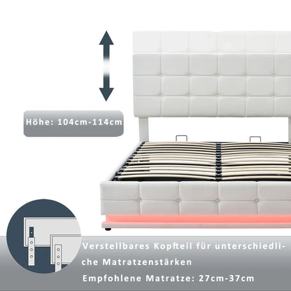 Led Bed – Tweepersoonsbed – Opbergbed – Gestoffeerd Bed – Sfeerverlichting – Hydraulisch Hefmechanisme – Hoog Draagvermogen - 140 x 200 cm