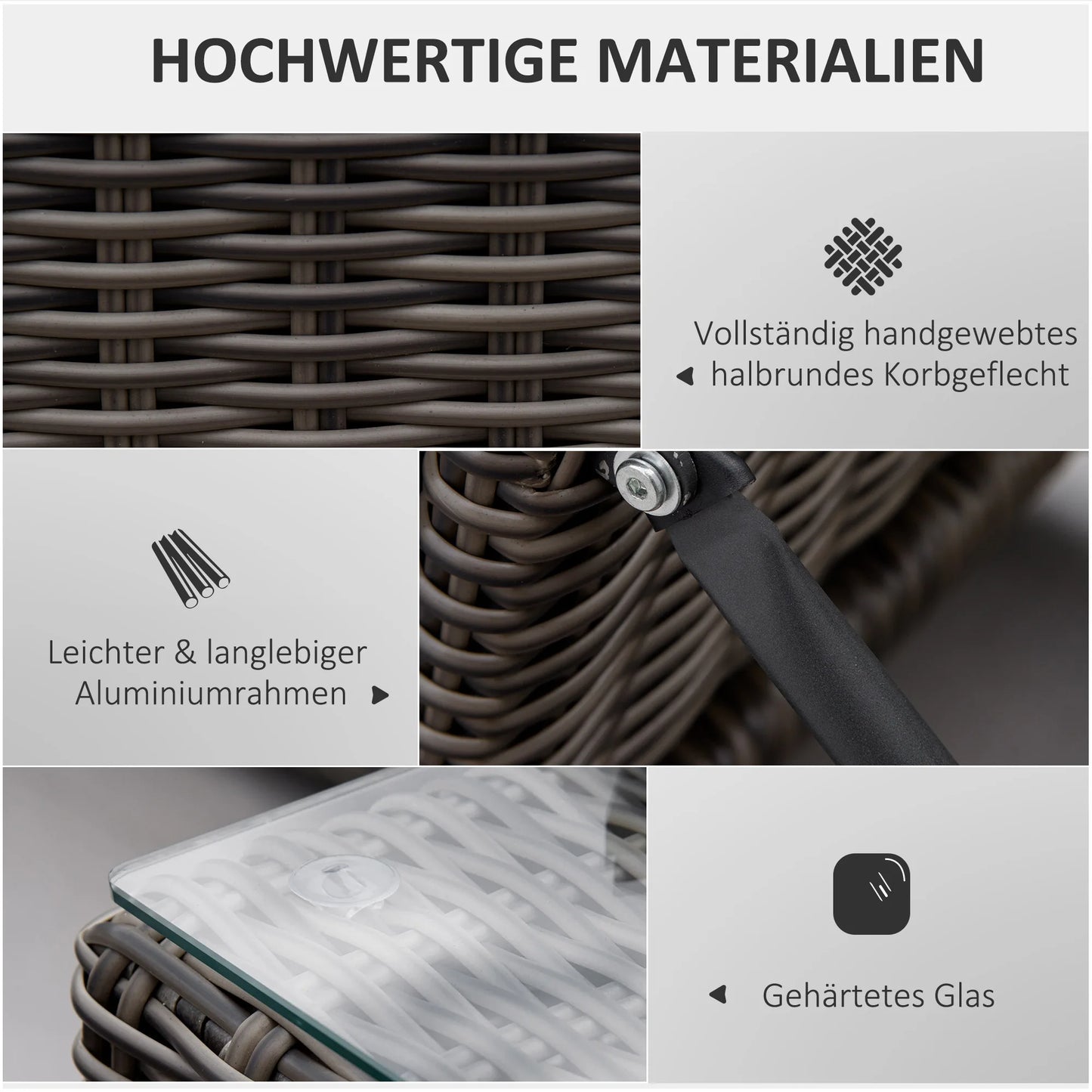 Tuinset – Loungeset – Ligbedden – Balkonset – Aluminium Frame – Verstelbare Rugleuningen – Weerbestendig Poly Rattan - 195 x 60 x 91 cm - Grijs