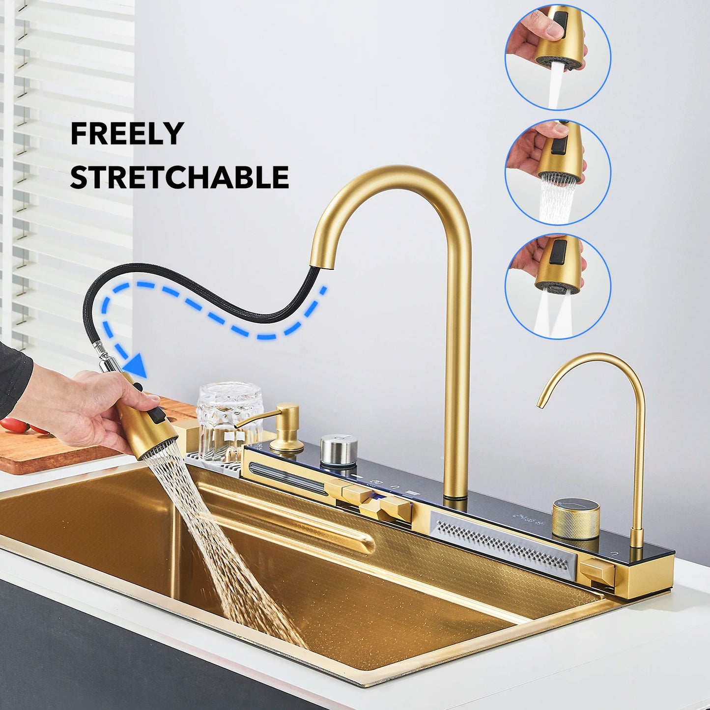 Keukenspoelbak - met Kraan - Digitaal Display - Temperatuurregeling - Waterval Waterfilter - Zeepdispenser – Grote Capaciteit - RVS - Gijs