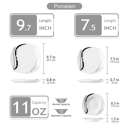 Serviesset - Servies – Dinerborden - Ronde Borden - Zwarte Lijn - 18-Delige – Soepborden - Dessertborden – Voor Keuken - Eettafel