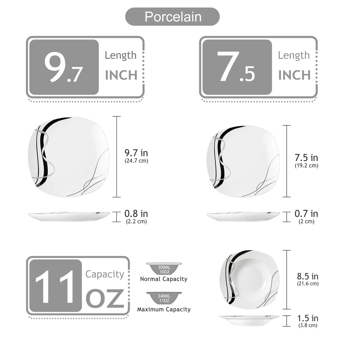 Serviesset - Servies – Dinerborden - Ronde Borden - Zwarte Lijn - 36-Delige – Soepborden - Dessertborden – Voor Keuken - Eettafel