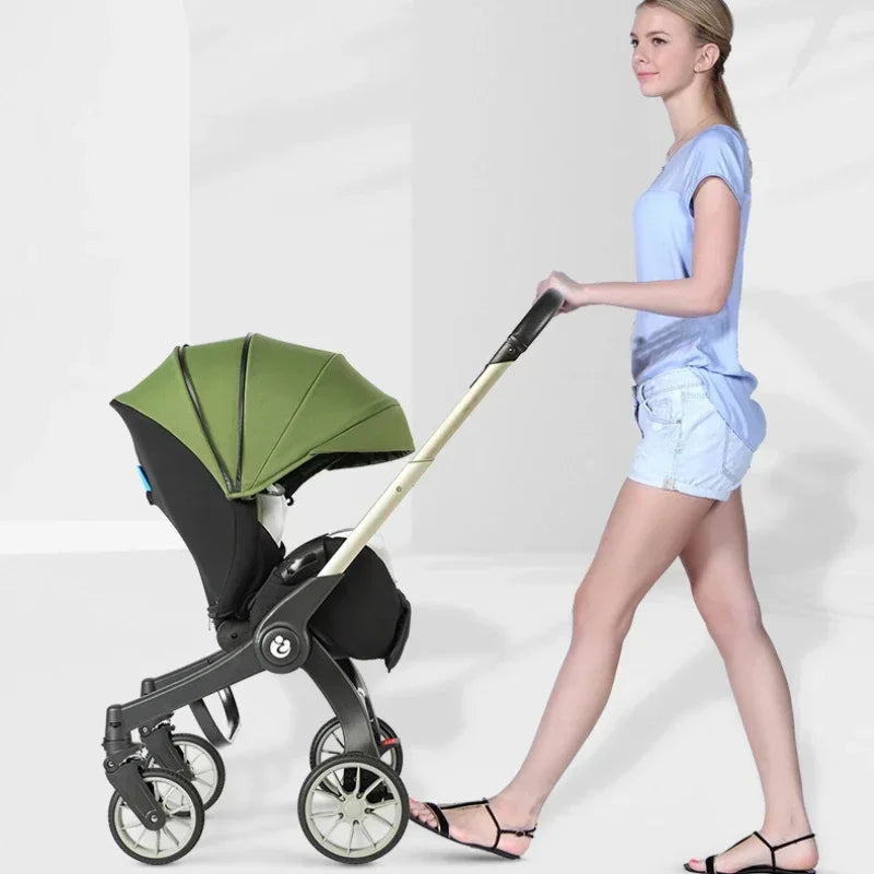 Kinderwagen – Wandelwagen - Babywagen – Inklapbaar - Opvouwbare - Lichtgewicht - Comfortabel - Veilig – Schokabsorptie - met Afneembare Mand - 4 in 1 - Groen - QUORE