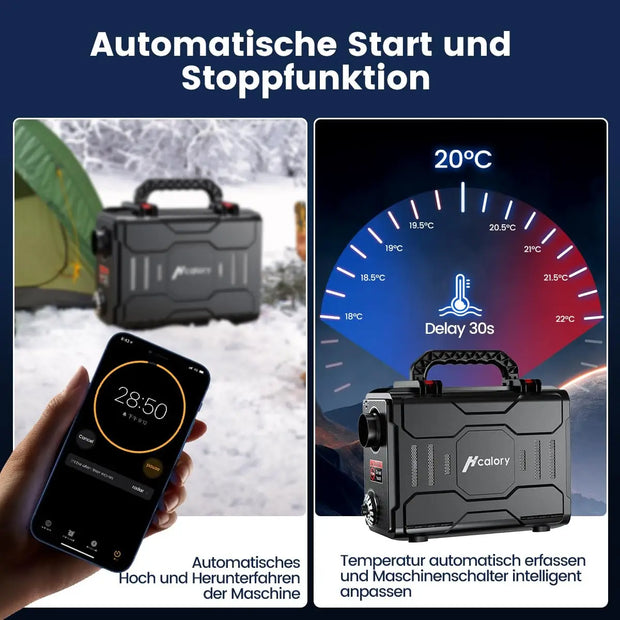 Hcalory - Dieselkachel - Elektrische kachel - Gereedschapskistvormige dieselluchtverwarmer - Verwarming en ventilatoren - Benzineluchtverwarmer - met afstandsbediening en lcd-monitor - Met EU-adapter - 12V - 8KW - Zwart