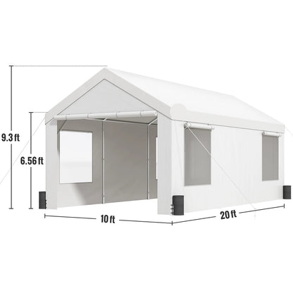 Garagetent - Partytent - Carport Tent - Tent - Vervangende Overkapping - Pickup Truck Tent - Waterdicht & UV Beschermd - 10x20FT - Tuin - Buiten Carport - Wit