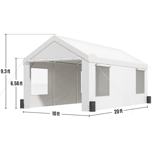 Garagetent - Partytent - Carport Tent - Tent - Vervangende Overkapping - Pickup Truck Tent - Waterdicht & UV Beschermd - 10x20FT - Tuin - Buiten Carport - Wit