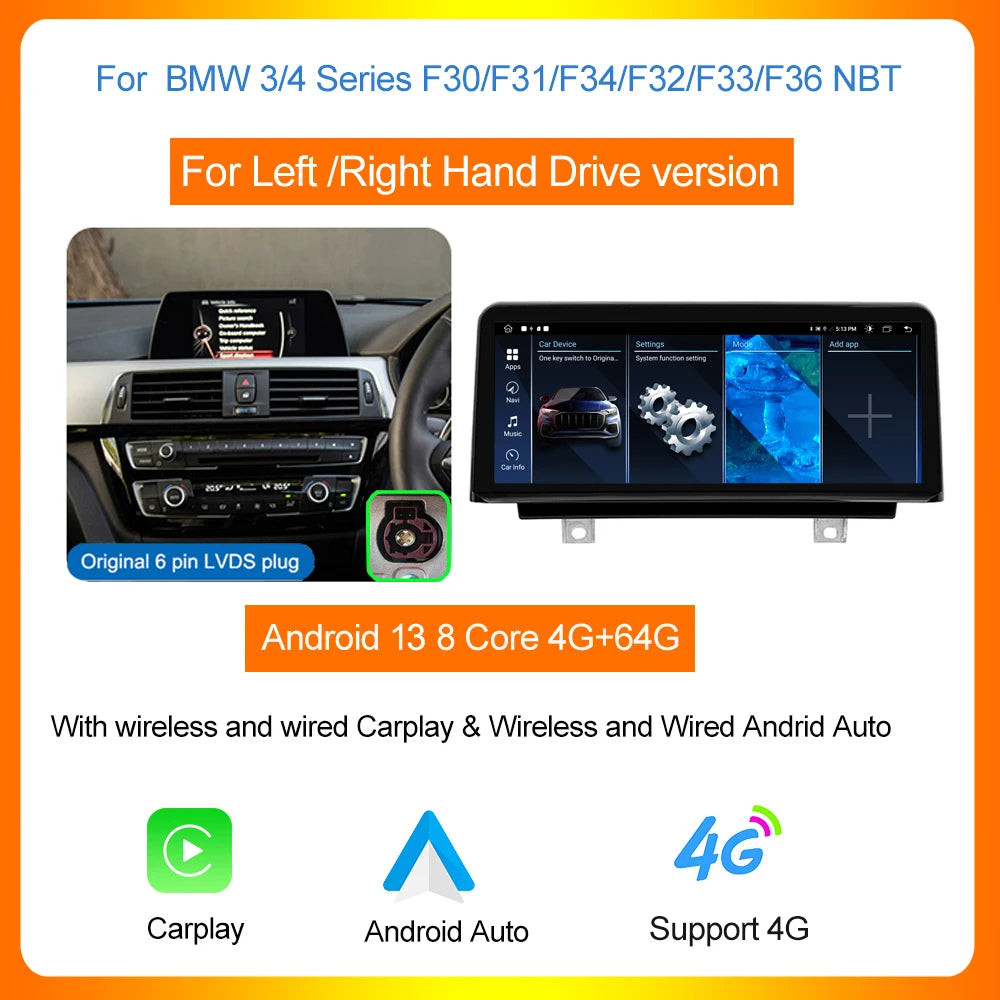 Multimedia Unit BMW – Autoradio – 2DIN Navigatiesysteem – Touchscreen – DAB+ – 10,25 Inch – Android 13 – 4G Wifi Bluetooth – Draadloze CarPlay & Android Auto