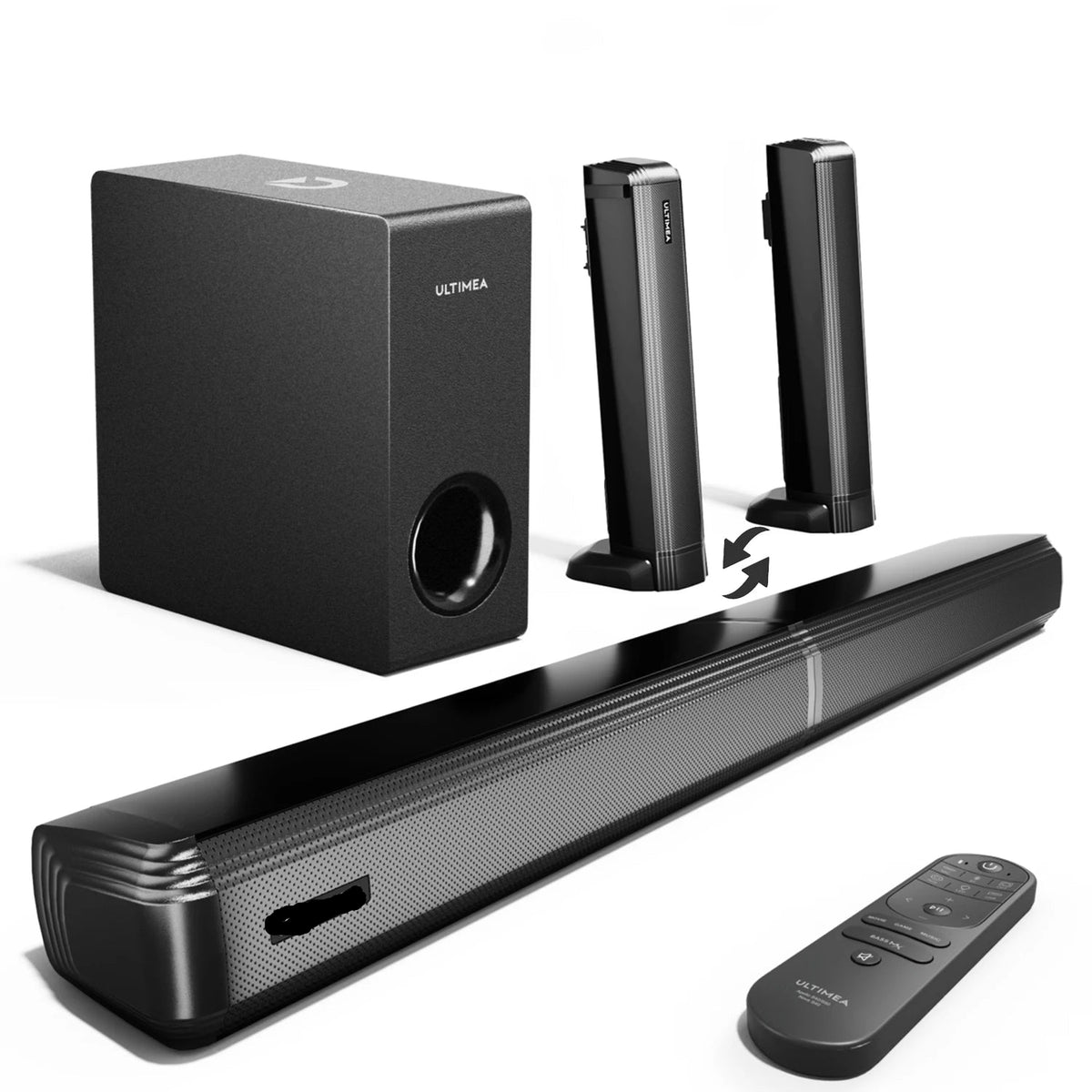 Soundbar - 2-in-1 - 4.1ch Soundbar for TV - Stereo - BT 5.3 - 200 W - 3EQ modes - 99dB - Speakers - Speaker cables - Speaker - Black