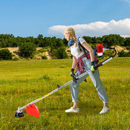 4 in 1 Petrol Brushcutter 52cc 2 Stroke Gas Backpack Lawn Mower Hedge Trimmer with CDI Ignition System Stroke Brush Cutter