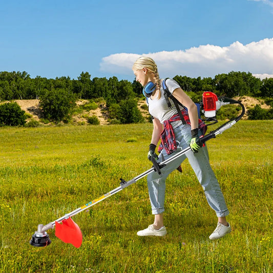 4 in 1 Petrol Brushcutter 52cc 2 Stroke Gas Backpack Lawn Mower Hedge Trimmer with CDI Ignition System Stroke Brush Cutter