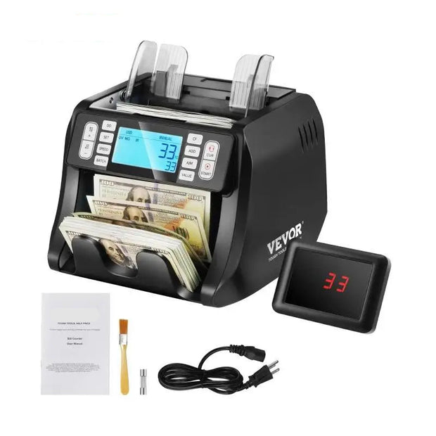 Geldtelmachine - 1200 Biljetten/Min - Valsgelddetectie (UV/MG/IR/DD) - LCD & LED Display - Automatische Teller - voor Bank en Bedrijf - Zwart
