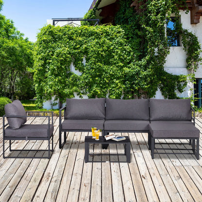 Loungeset Buiten – Tuinmeubelen – Balkonset – Zithoek – Aluminium Frame – Waterbestendige Kussens – Geharde Glazen Tafel - QUORE