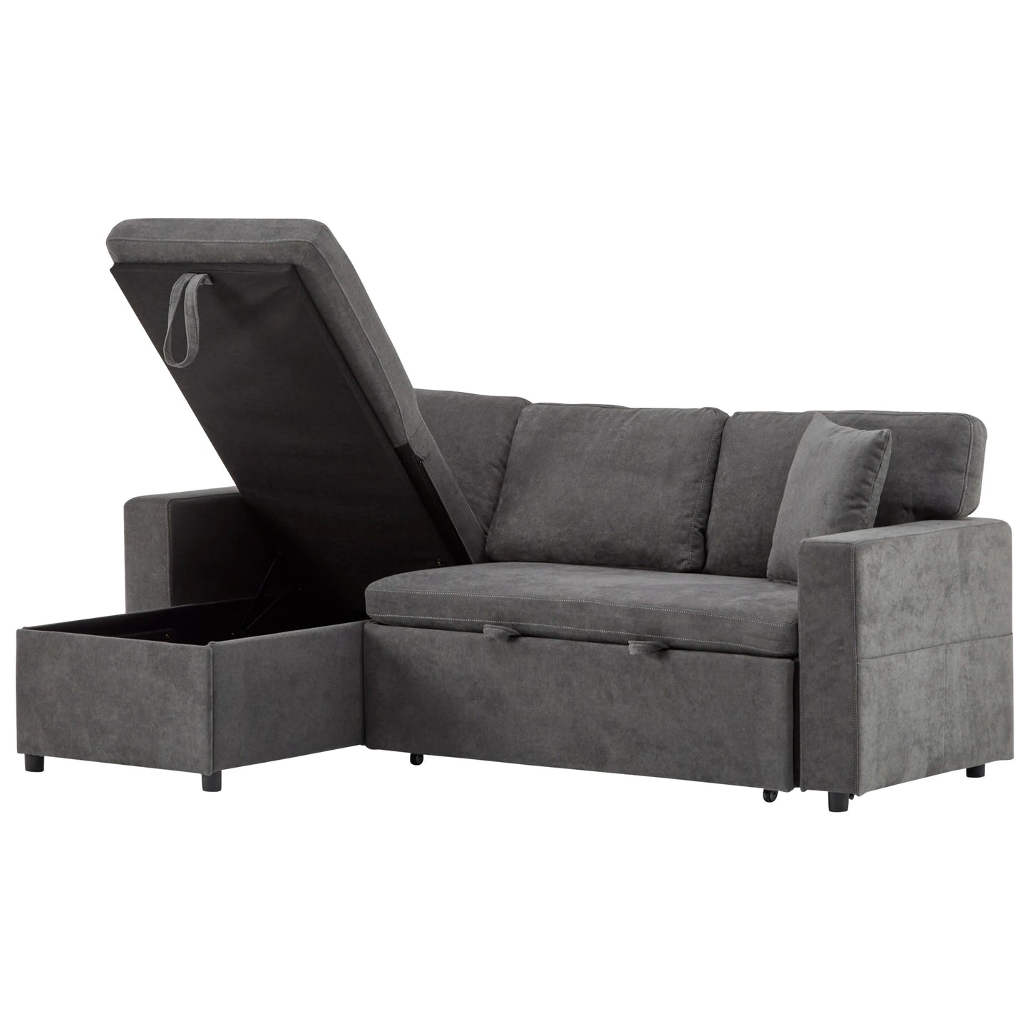 Hoekbankbed – Slaapbank – Bedbank – Loungesofa – Bedbank Hoek – Donkergrijs – Met Opbergruimte – Verstelbare Matras 90x190 cm