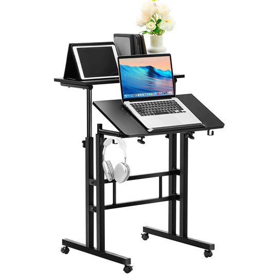 Groot Laptop Computer Bureau - 26,4-44,9 inch - Kantelbaar - Staand Bureau - 360° Zwenkwielen - Gasveer - Hoogte Verstelbaar - Zwart