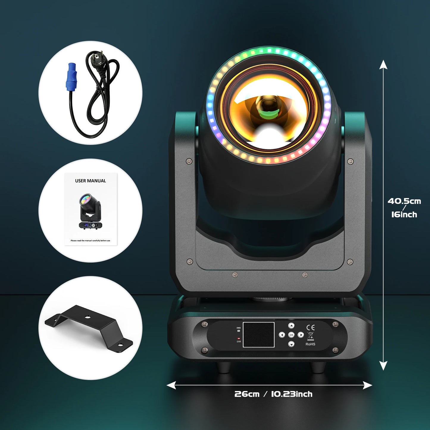 Moving Head Beam Light – Moving Head Spot – Stage Lamp – DJ Verlichting – Feestverlichting – 200W LED Vermogen – 17 Gobo Patronen – EU Plug – Professionele Lichtshow - QUORE