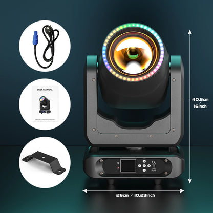 Moving Head Beam Light – Moving Head Spot – Stage Lamp – DJ Verlichting – Feestverlichting – 200W LED Vermogen – 17 Gobo Patronen – EU Plug – Professionele Lichtshow - QUORE