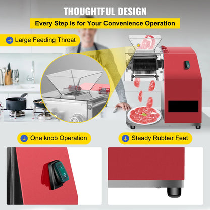 Vleesmolen - Keukenmachine - Keukenrobot - Groentesnijder - 850W - 50Hz - 1440 RPM - Bladruimte 10 mm - Foodprocessor - Gehaktmolen - Rood - QUORE