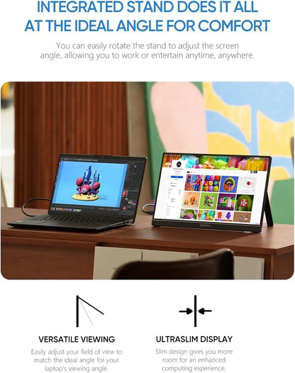 Draagbare Monitor – Portable Scherm – Extern Display – Laptop Monitor – 17,3 Inch Full HD – Aluminium Behuizing – IPS Scherm – Ingebouwde Speakers