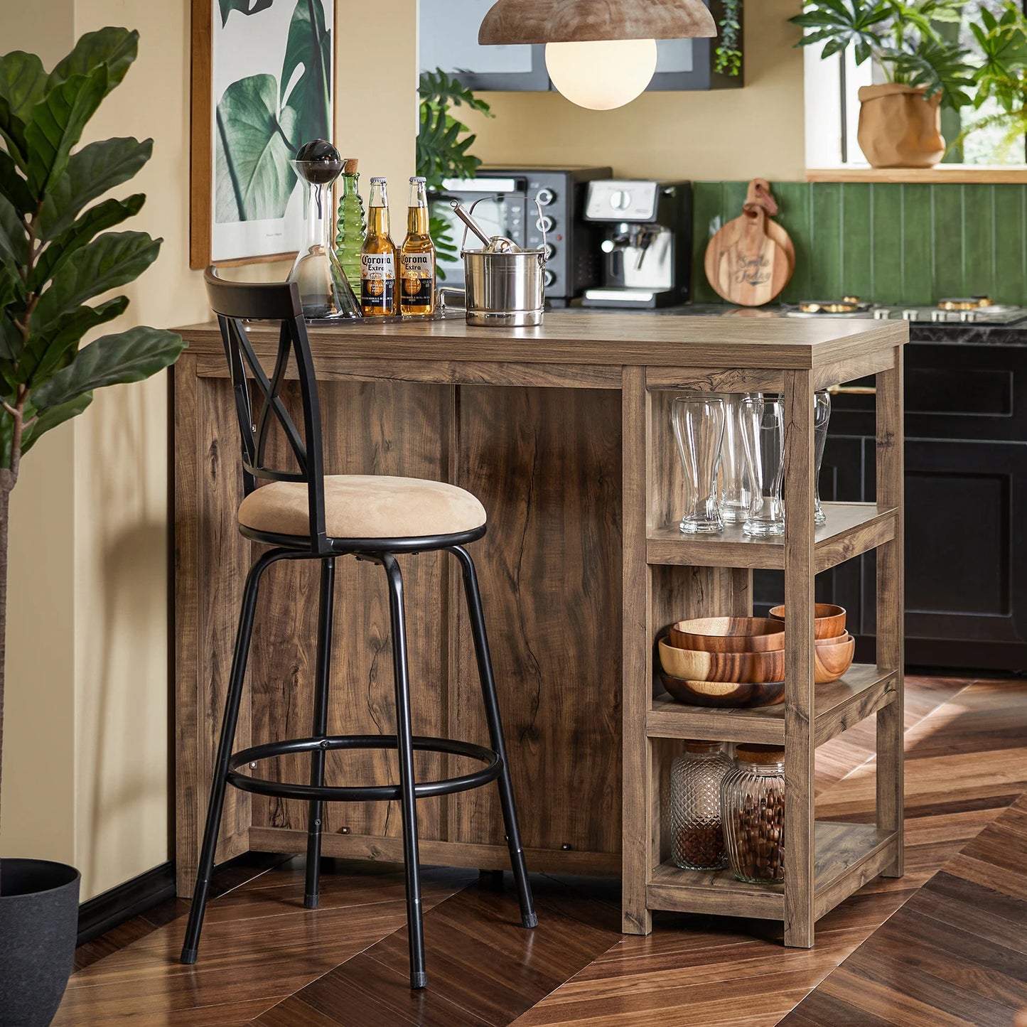Keukeneiland – Keukenkast – Dressoir – Organizer – Buffetkast – Bruin Vintage – MDF & Spaanplaat – 110x95x55 cm - QUORE