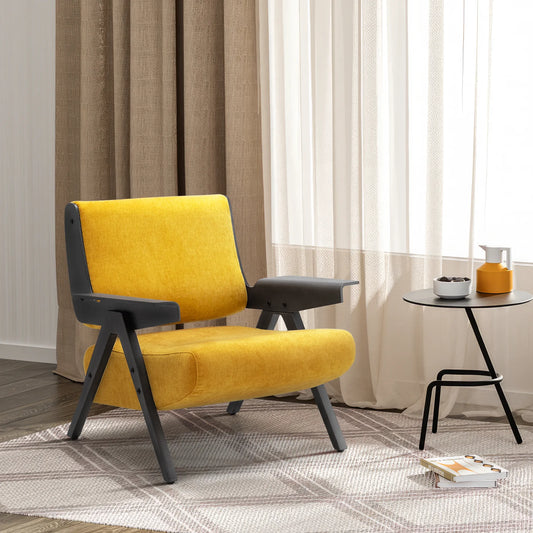 Fauteuil - Loungestoel - Loungestoel Binnen - Fauteuils met Armleuning - Modern Minimalistisch - voor Woonkamer Balkon Fauteuil - Chenille Geel