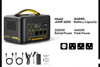 Powerstation - Stroomgenerator - Powerbank - Draagbare - LiFePO4 Batterij - 1548Wh - 2200W - Zonnegenerator - USB-C 100W - LED Zaklamp - 10 Beschermingssystemen