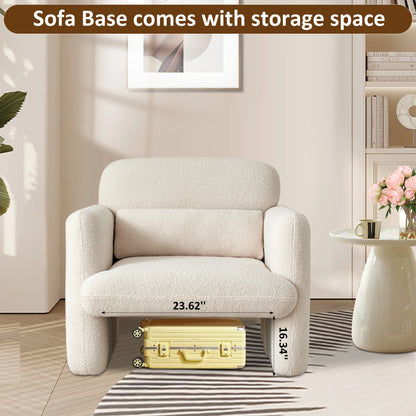 Relaxstoel – Lounge Stoel – Fauteuil – Stoel – Leesstoel – Zacht Stof – Houten Frame – Comfortabele Kussens - Witte Rijst
