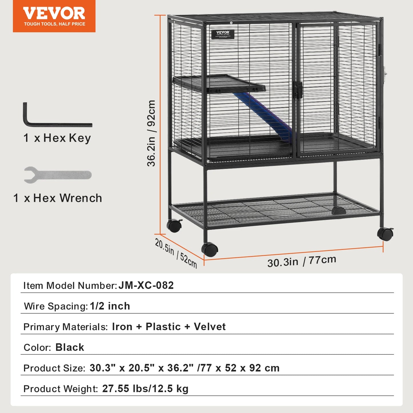 4-Laags Metalen Kooi Voor Fretten -  Geschikt Voor Ratten, Hamsters, Cavia's en Chinchilla's - 77 cm x 52 cm x 92 cm