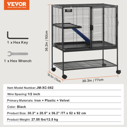 4-Laags Metalen Kooi Voor Fretten -  Geschikt Voor Ratten, Hamsters, Cavia's en Chinchilla's - 77 cm x 52 cm x 92 cm