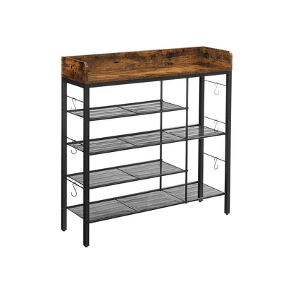 Schoenenrek - Consoletafel - 4-Niveaus - Voor Pantoffels - Hakken-Laarzen - Industrieel-Design - Hal-Woonkamer-Slaapkamer - Staal-Spaanplaat - Minimalistisch-Design - Opbergorganizer