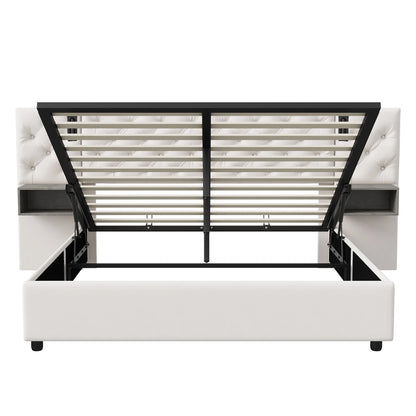 Bedframe – Opbergbed – Gestoffeerd Bed – Tweepersoonsbed – Hydraulische Lift – Velvet Hoofdeinde – USB Poort