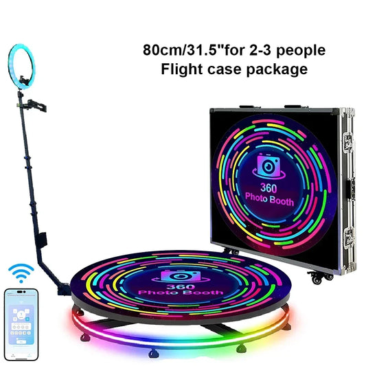360° Fotobudek – 360 Graden Fotostudio – Roterende Fotocabine – 360 Graden Photobooth – Evenementen Fotobelevenis – Afstandsbediening & App Bediening – Professionele USB Ringlamp Met LED Strip