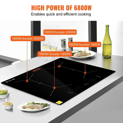 Inductie kookplaat - Induction Hob - Induction Cook Top - Inductie Fornuis - Elektrische Oven - 4-pits - 24 inch - Elektrische inbouw-inductiekookplaat - met aanraakbediening - 220-240V - Zonder stekker - Zwart