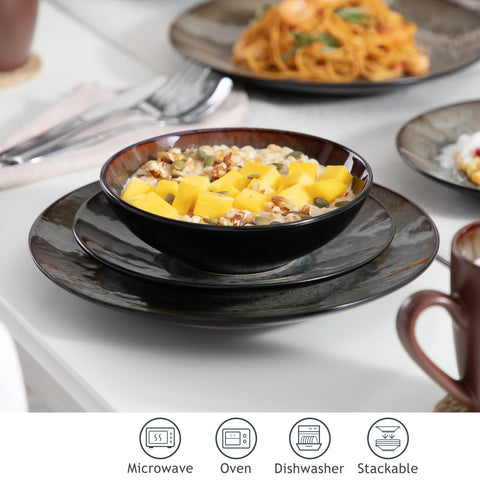 Servies - Servies set - 16 Stuks - Vintage Keramiek - Omvat diner/dessertbord - Kom - Koffiekopjes - Bruin