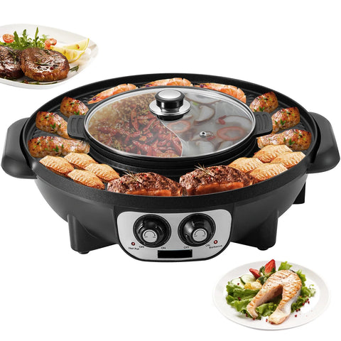 Electric BBQ Pan - 2 in 1 - 2200W - Gourmet - Hotpot Electric - Korean BBQ - Korean Grill - Party Pan - Multifunction - Non-stick - Smokeless - Non-stick - Removable - Black