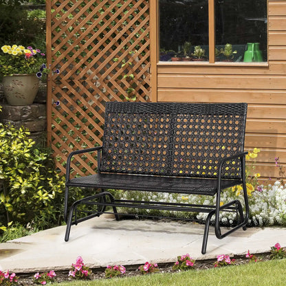 2-Persoons Schommelbank – Tuinbank – Schommelstoel – Buitenbank – Zithoek – Poly-Rattan – Ergonomische Rugleuning - QUORE