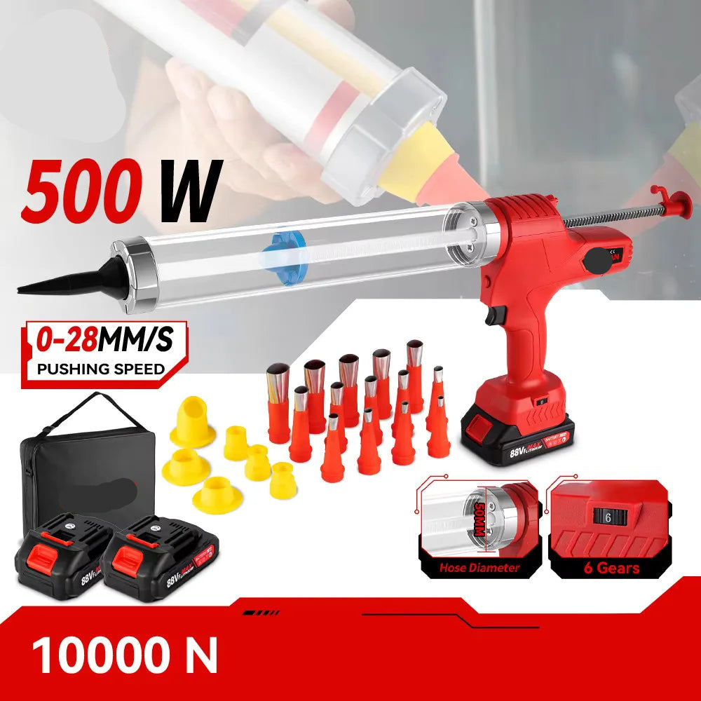 Elektrisch Kitpistool - Accu Kitspuit - Lijmpistool - 6 Snelheden - 18V - Voor Glas - Rubber & Kit - Meerdere Toepassingen - Inclusief 14 Nozzles - Zonder Accu - QUORE