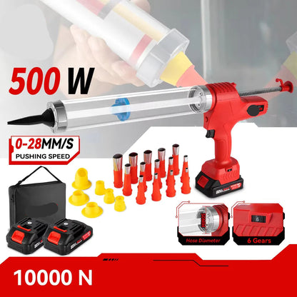 Elektrisch Kitpistool - Accu Kitspuit - Lijmpistool - 6 Snelheden - 18V - Voor Glas - Rubber & Kit - Meerdere Toepassingen - Inclusief 14 Nozzles - Zonder Accu - QUORE