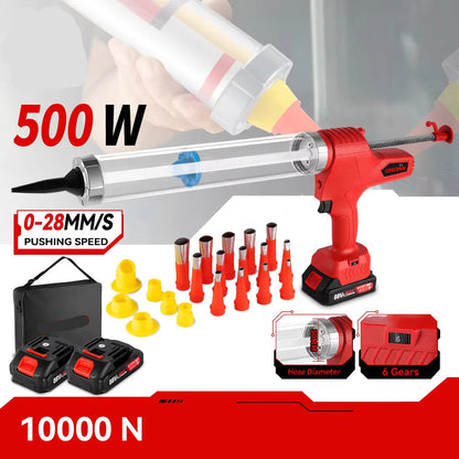 Elektrisch Kitpistool - Accu Kitspuit - Lijmpistool - 6 Snelheden - 18V - Voor Glas - Rubber & Kit - Meerdere Toepassingen - Inclusief 14 Nozzles - 2 Accu - QUORE