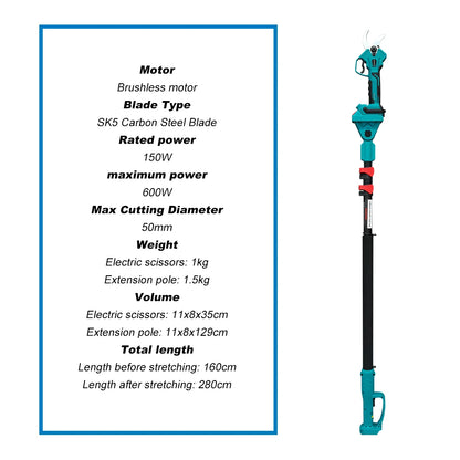 40mm Snoeischaar - Takkenschaar - Tuingereedschap - Snoeizaag - Borstelloos & Draadloos - Inclusief 6 + 8inch Kettingzaag - Takkenzaag - Handzaag - Efficiënte Elektrische Pruner voor Bomen & Bonsai – met 2x5.0Ah Batterij - QUORE