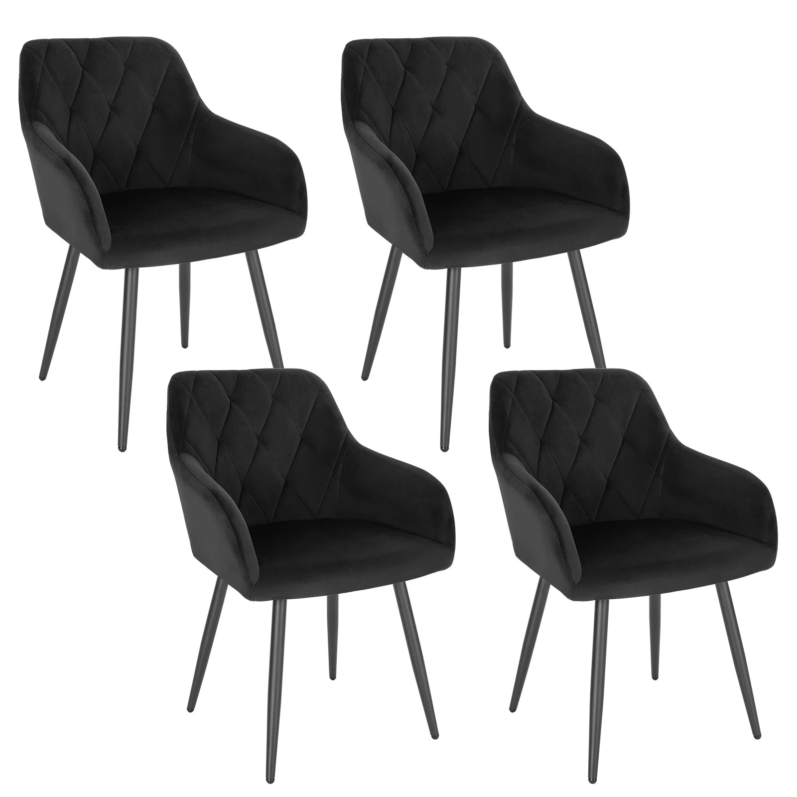 Eetkamerstoel – Bureaustoel – Stoel Met Armleuning – Scandinavische Stoel – Metalen Poten – Velvet Bekleding – Ergonomisch Design - Zwart - QUORE